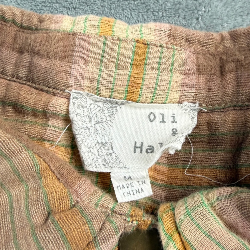 Oli & Hali Plaid Shirt Dress Womens Medium Brown Cotton Gauze Good Frayed Hem - Picture 4 of 7